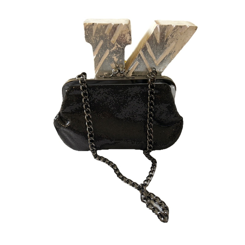 EXPRESS Black Sparkling Chain Strap Kiss-lock Evening Bag Clutch Sequined